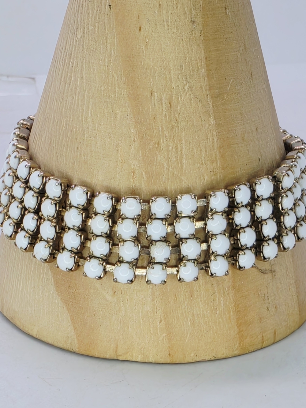 White Glass Cabochon Multi-Row Bracelet - Unbranded